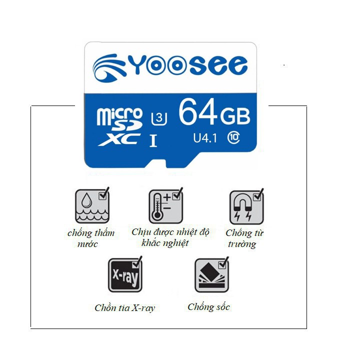 Thẻ nhớ Yoosee 64GB tốc độ cao up to 100MB/s hỗ trợ quay video full HD, video 2K, video 4K | BH 60 Tháng