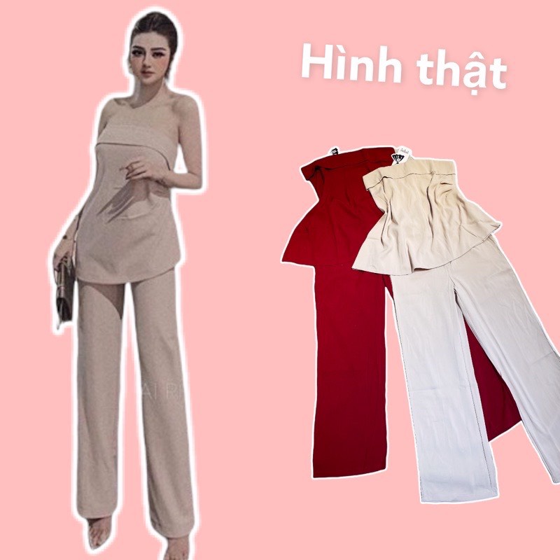 Set bộ dập ly áo ống quần ống rộng siêu sang-hình thật.