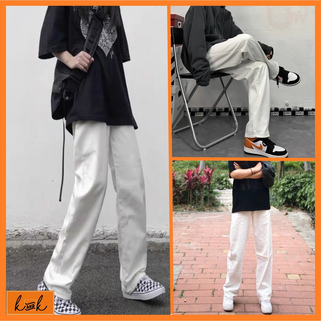 Quần jean ống rộng trơn màu trắng, Video ảnh THẬT quần bò nam nữ unisex