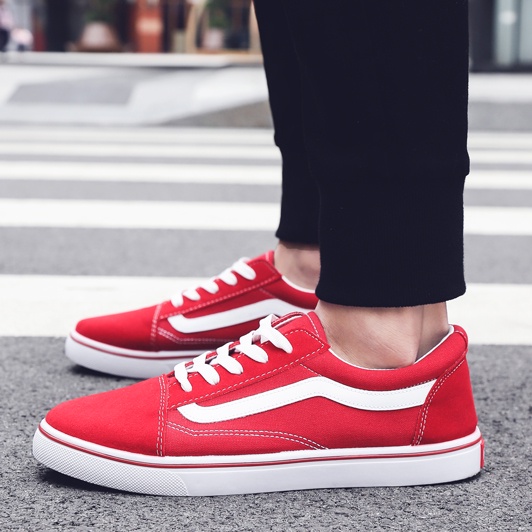 VANS Giày Thể Thao Vải Canvas Cổ Thấp Đế Bằng Cột Dây Thời Trang Cho Học Sinh