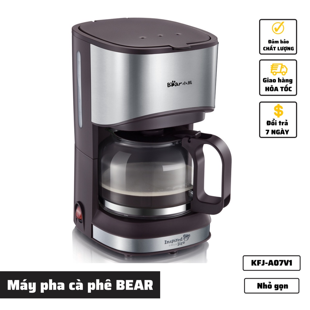 Máy pha cà phê mini tự động BEAR KFJ-A07V1 chính hãng pha Espresso cafe rang xay nguyên chất tặng 100gr bột café Arabica