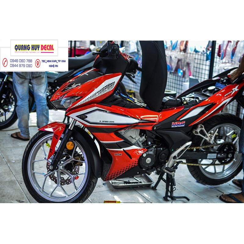 Tem trùm xe Winner X đỏ trắng đen, độ thiết kế team dán phủ decal xe máy giá rẻ đẹp