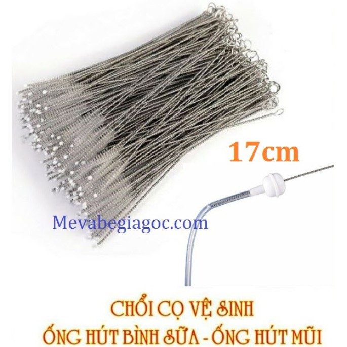 Chổi cọ vệ sinh ống hút bình tập uống nước - bình sữa - hút mũi (17cm) và Cọ vệ sinh dây hút ống hơi máy hút sữa (70cm)