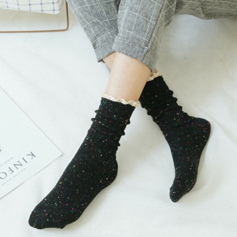 Female Autumn and Winter Lace Warm  Socks Women's Socks Japanese Retro Point Yarn Socks Fashion Girl | BigBuy360 - bigbuy360.vn