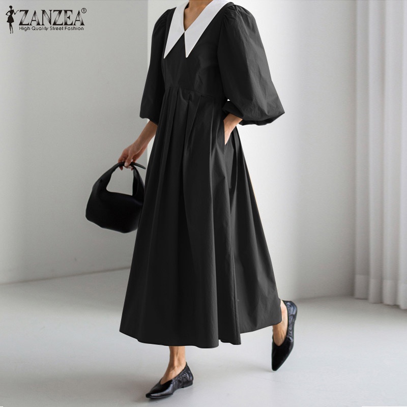 Đầm dài Zanzea dáng rộng tay phồng thời trang đường phố Hàn Quốc dành cho nữ