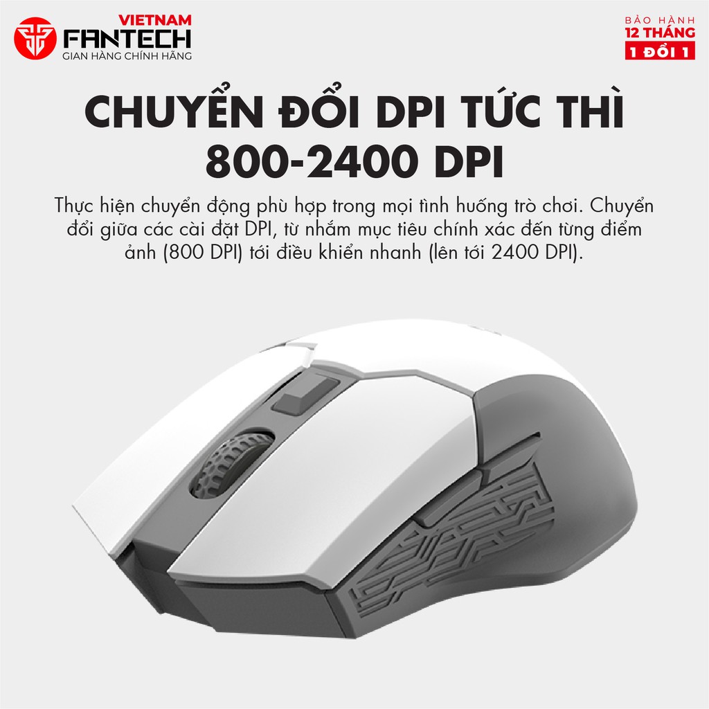 Chuột Gaming Không Dây Fantech WG11 CRUISER 2400DPI PIXART 3212 6 Phím Macro Dùng Pin AA - Hãng Phân Phối Chính Thức