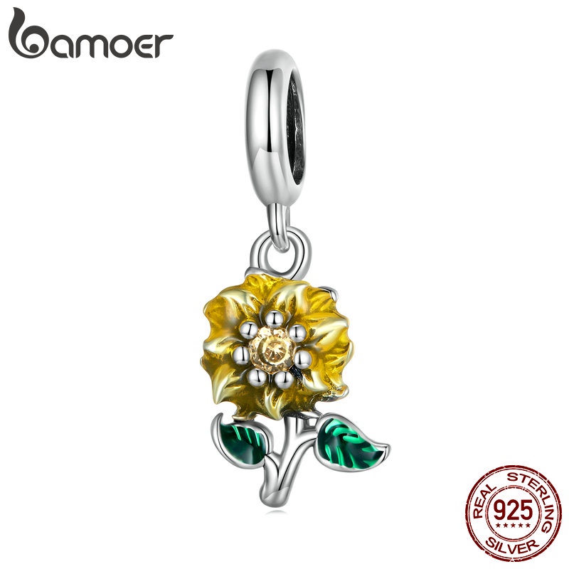 Mặt vòng cổ BAMOER bạc 925 hình hoa hướng dương thời trang cho nữ