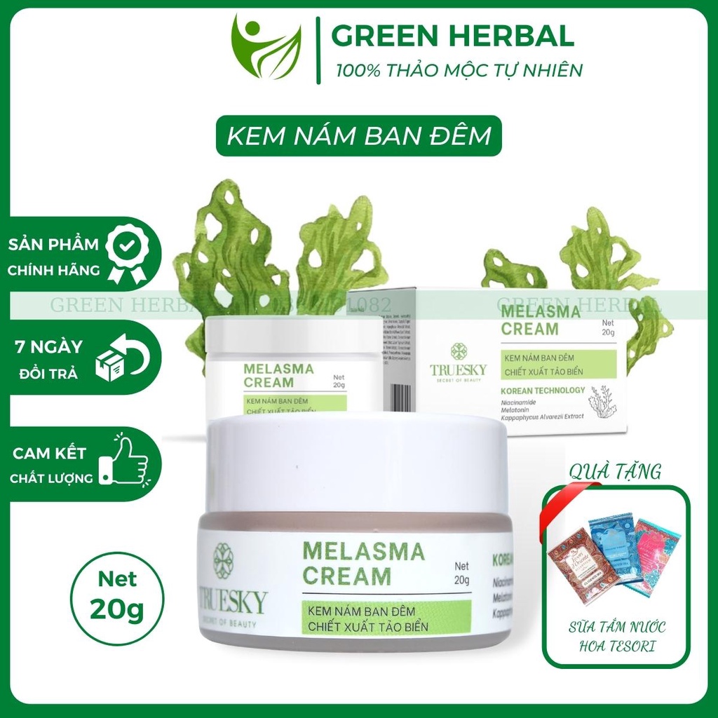 Kem Nám Tàn Nhang Ban Đêm Melasma Cream Truesky 20g Chiết Xuất Tảo Biển Mờ Nám Ngăn Ngừa Nám Hiệu Quả KN1 GreenHerbal