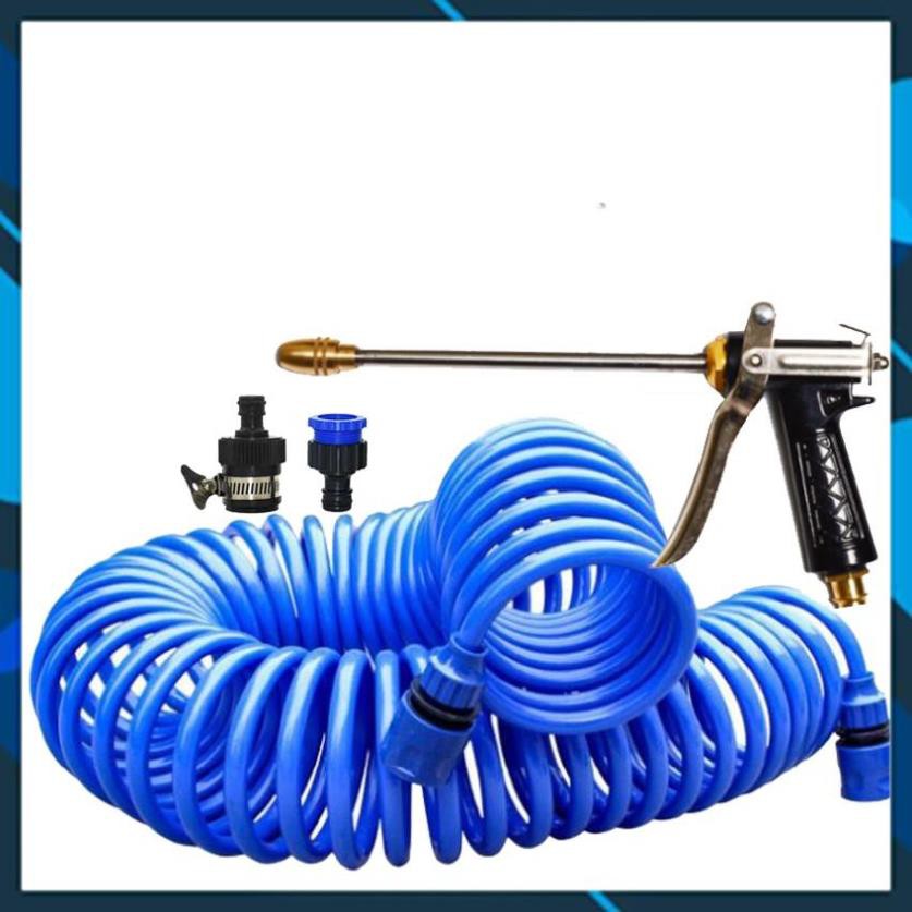 Bộ vòi xịt nước tưới cây đa năng 8 chế độ kèm dây tưới dạng lò xo co dãn 318814 loại 10m