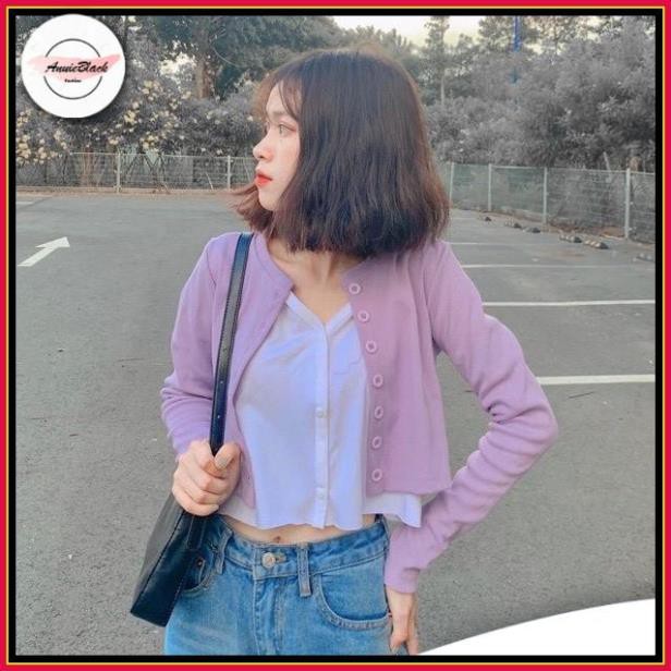 [Mã  ANUI20 hoàn 20k xu đơn 0đ] Áo Cardigan Dáng Lửng Dài Tay 🦋 Áo Croptop Thun Xước Cúc Ngực 4 Màu 🦋 AB | BigBuy360 - bigbuy360.vn