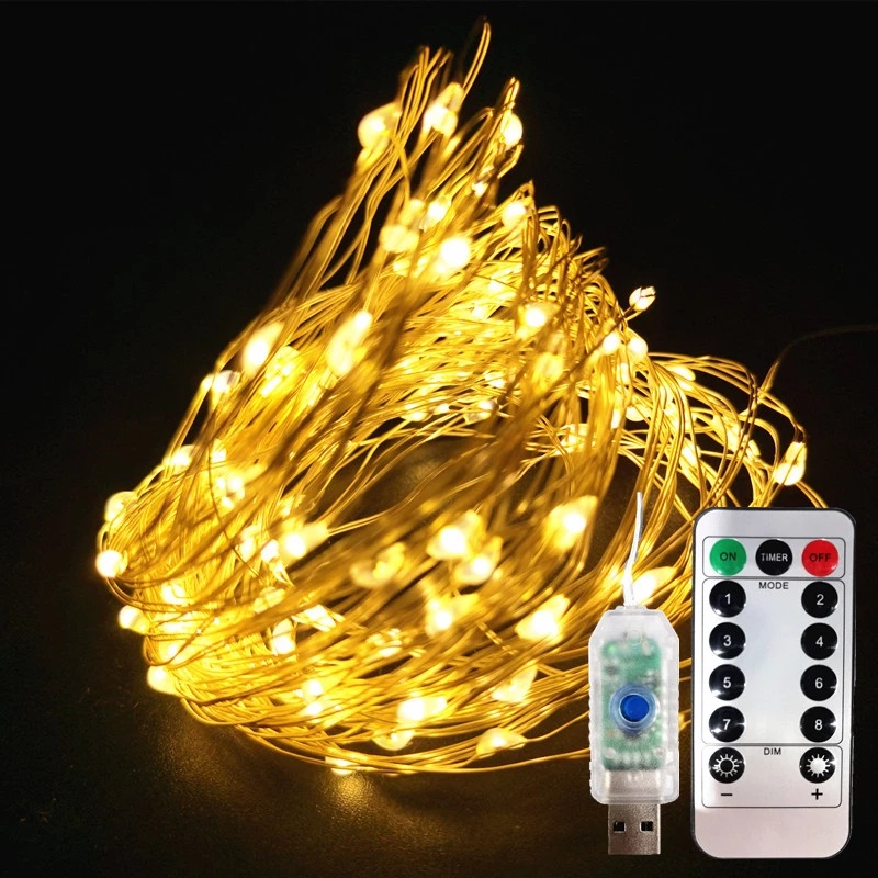 Dây Đèn LED 50 / 100 Bóng 5 / 10M Kèm Điều Khiển Từ Xa Trang Trí Sân Vườn