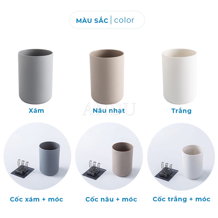 Bộ Cốc Đánh Răng Kèm Móc Treo Bàn Chải Dán Tường Không Cần Khoan Lỗ