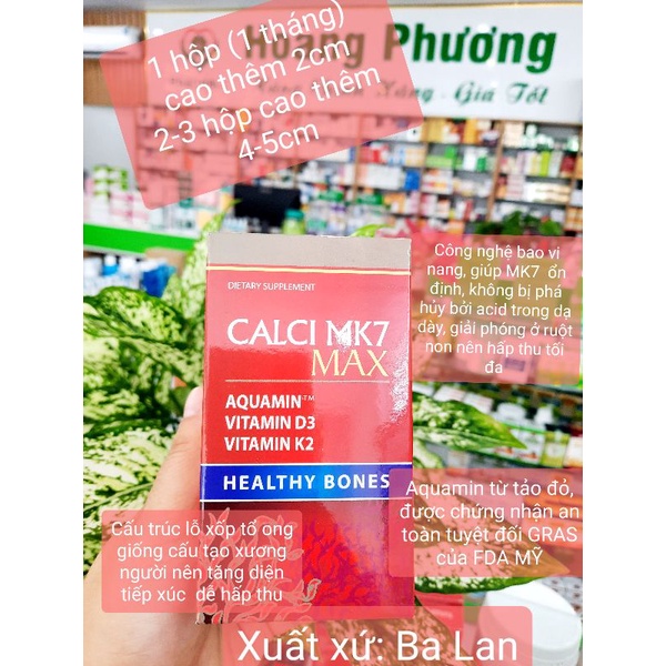 Canxi Mk7 Max, Canxi từ tảo đỏ, chứa D3, K2 bổ sung Canxi hữu cơ cho phụ nữ mang thai, tăng chiều ca