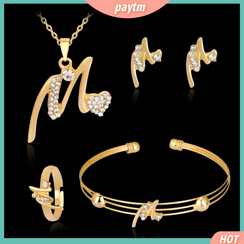 Bộ Trang Sức Mạ Vàng Hình Trái Tim Đính Đá Nhân Tạo Dành Cho Nữ