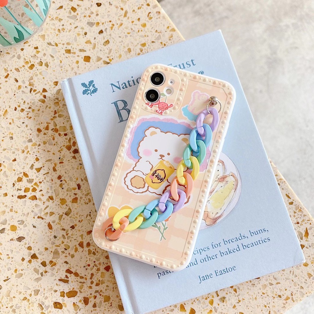 Ốp lưng hình gấu có chuỗi đeo cổ tay chống rơi vỡ cho iPhone7 7 plus8 8plus xr x/xs xs max 11 11 pro 11 pro max | BigBuy360 - bigbuy360.vn