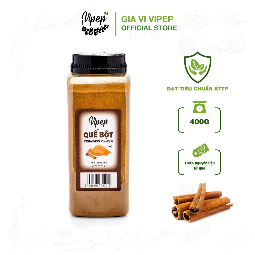 Bột quế Vipep 400g xay nhuyễn từ vỏ quế nguyên chất, chuyên dùng sơ chế, ướp thực phẩm, tăng thêm hương vị cho món ăn