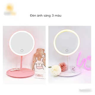 Gương Đèn Led Để Bàn Trang Điểm Có Sẵn Soi Sáng