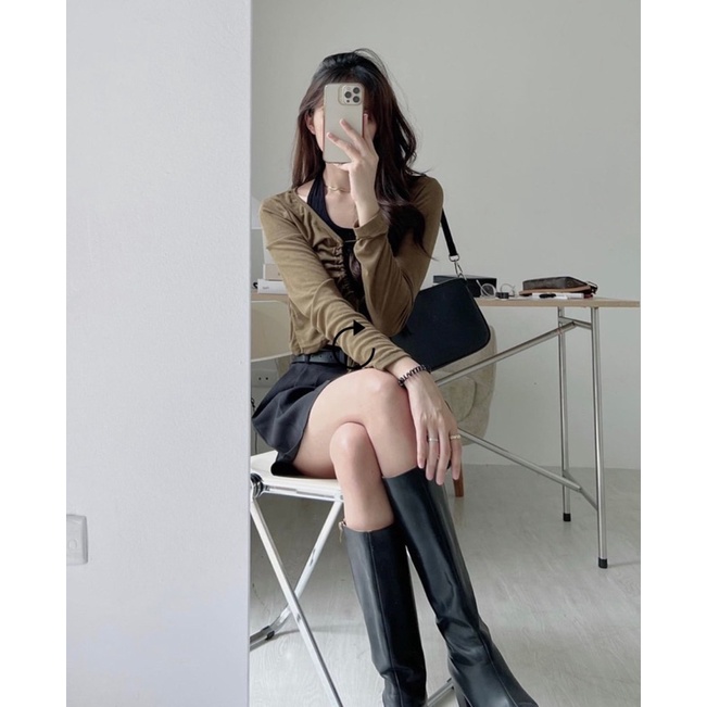 Set 2 món tách rời áo croptop dài tay cổ rút kèm áo bra phong cách cá tính dành cho nữ kèm ảnh thật