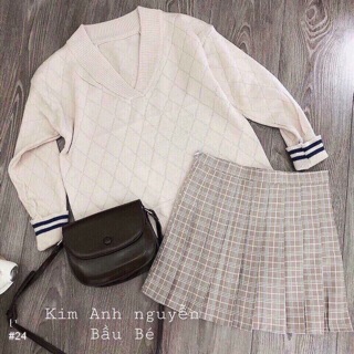 áo len trễ vai cổ tim