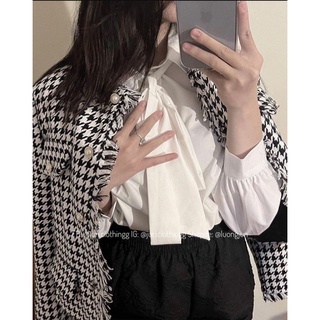Set dạ tweed sơ mi nơ siêu xinh