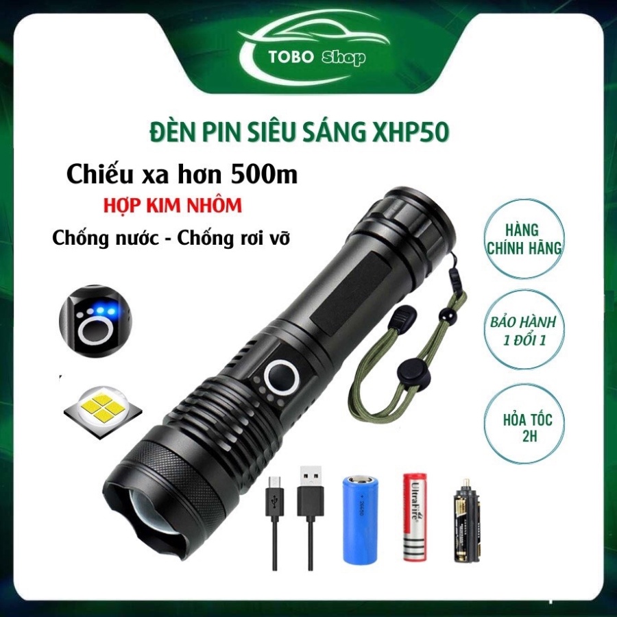 Đèn pin siêu sáng ❤️𝐅𝐑𝐄𝐄 𝐒𝐇𝐈𝐏❤️ XHP50 bản cao cấp  5 chế độ sáng - Chống nước - Chiếu xa -BH 12 tháng !