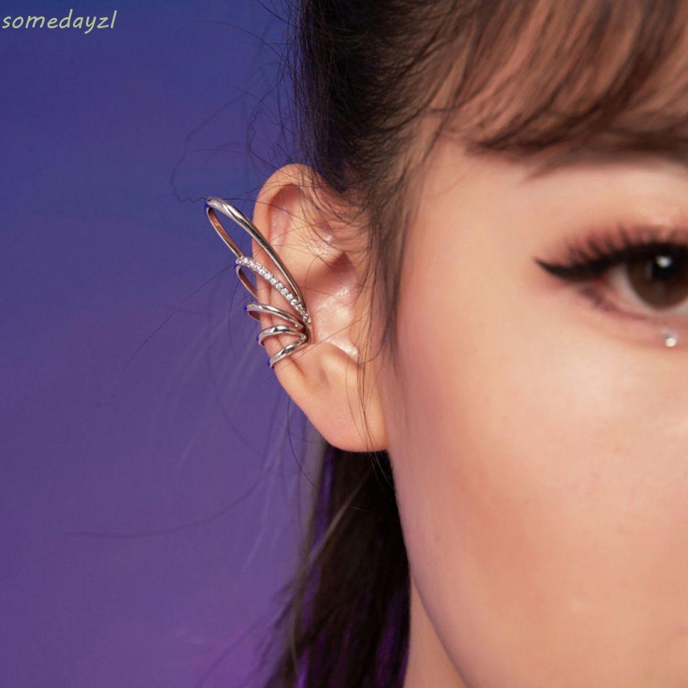 Khuyên kẹp vành tai đính đá zircon nhiều màu phong cách punk Hàn Quốc thanh lịch cho nữ