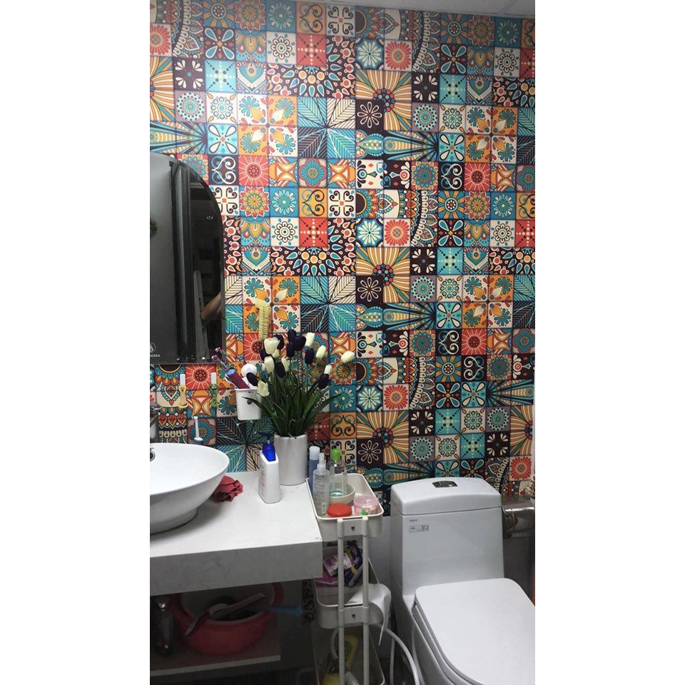 Set 120 ô(10x10cm) Decal gạch bông bamboo ( có thêm nhiều mẫu mới)