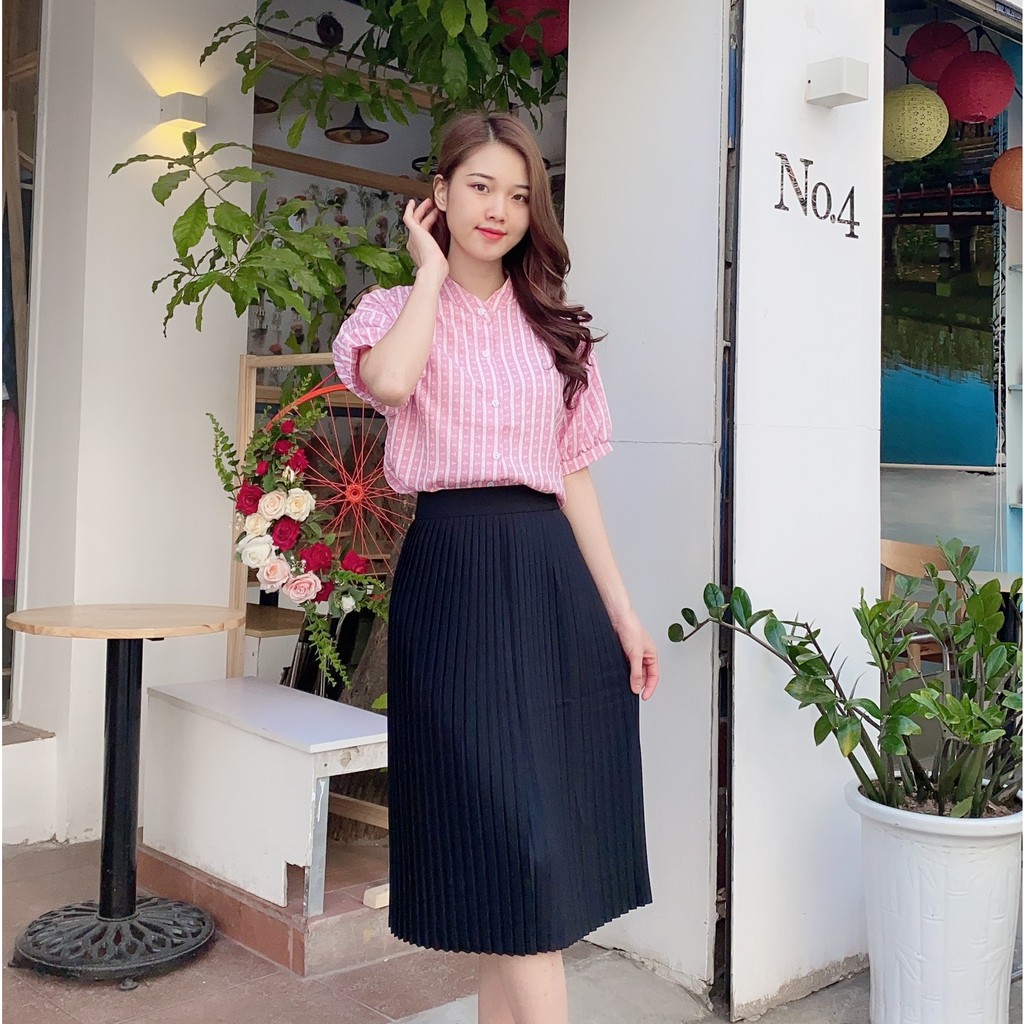 Áo sơ mi nữ kiểu 💖Xuu Design💖Áo kiểu nữ cổ tàu tay ngắn chất liệu Chiffon cao cấp -Hàng thiết kế TK20.89