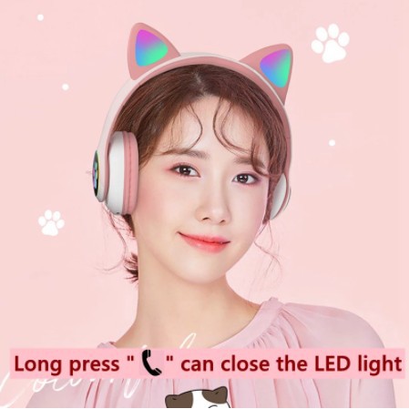 Tai nghe bluetooth tai mèo Goden House cao cấp, headphone tai mèo đáng yêu chống ồn âm thanh trầm ấm Tai nghe chụp tai Bluetooth có đèn LED hỗ trợ điều chỉnh âm lượng BEST