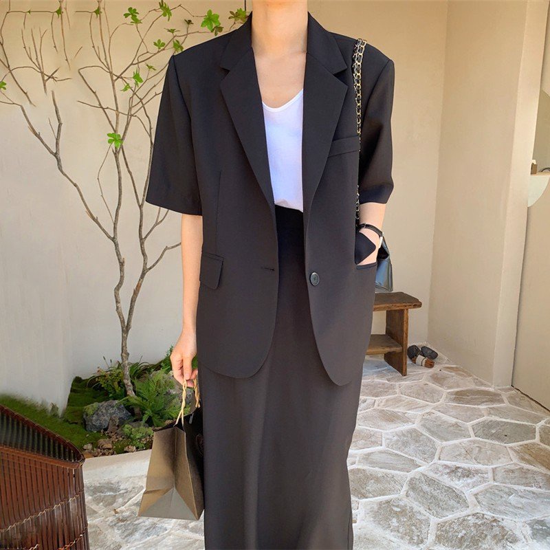 SET Áo Blazer Trơn + Váy Midi lưng cao DORYPONY BLACK SUIT – SET015 (2 sản phẩm)