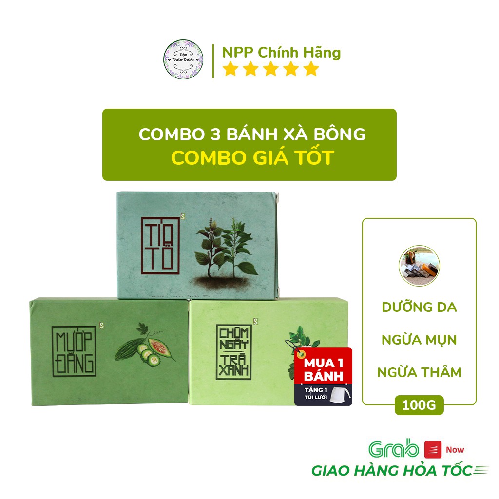 Combo 3 Bánh Xà Bông (Dưỡng Da, Ngừa Mụn, Ngừa Thâm) tặng 3 túi lưới