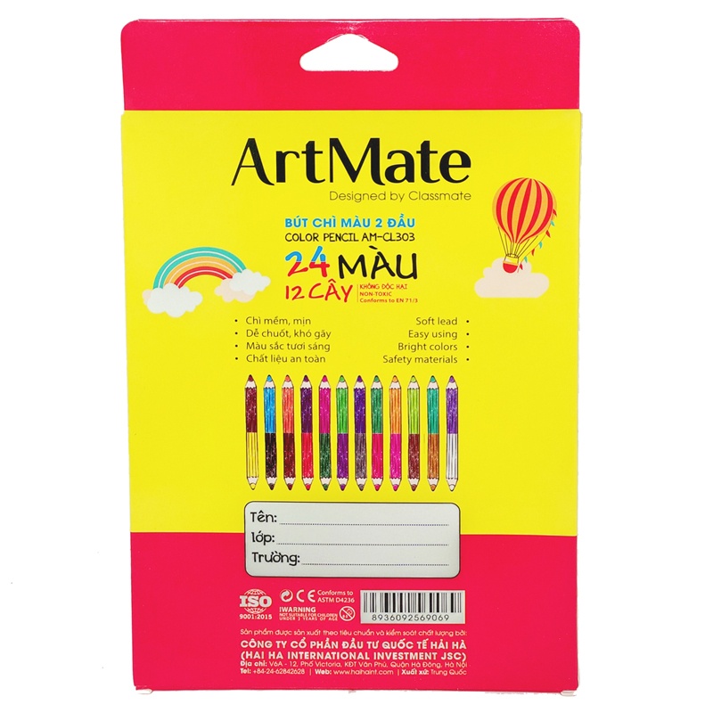 Hộp 12 Bút Chì Màu 2 Đầu 24 Màu - ArtMate AM-CL303