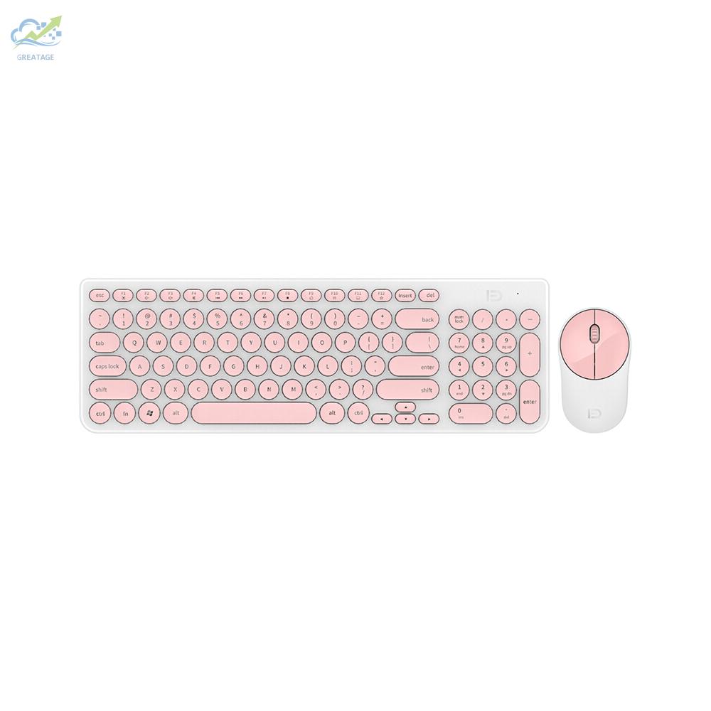 g☼FUDE Wireless iK6630 Keyboard & Mouse Combo 2.4GHz Cute Round Key Set Smart Power-Saving Silent Clicks Slim Combo Replacement for Laptop Computer TV and Mac Pink