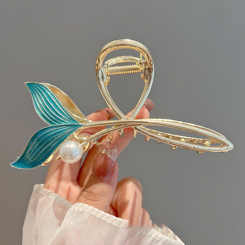 Kẹp Tóc Kim Loại Đính Hạt Ngọc Trai Màu Xanh Dương Thời Trang