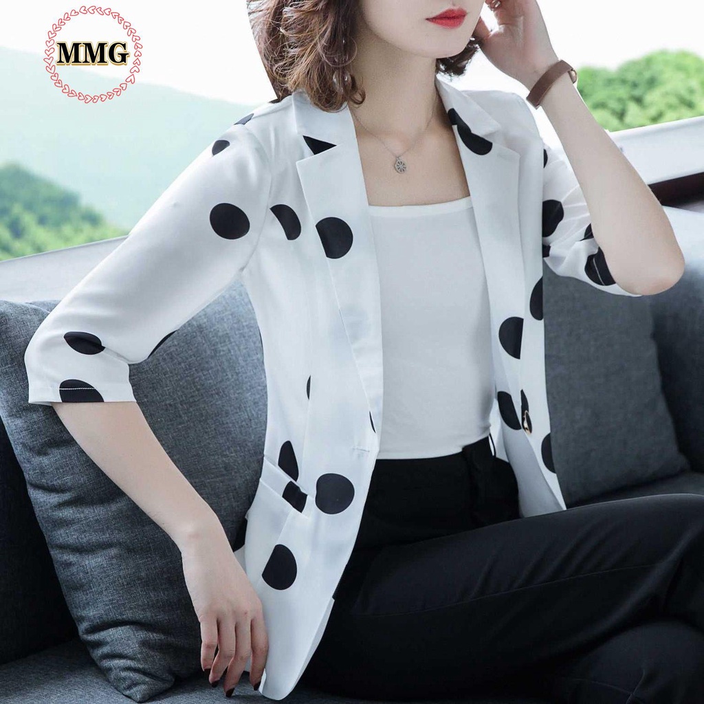 Áo Khoác Vest Tay Lỡ In Họa Tiết Chấm Bi Thời Trang Mùa Hè Hàn Quốc 2021 Cho Nữ