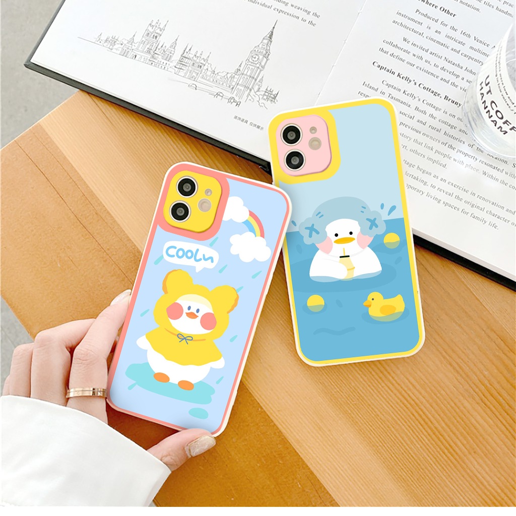 Ốp iphone - Ốp lưng iphone cạnh vuông viền camera Bé vịt má hồng dành cho ip 6 đến 14promax - ng027