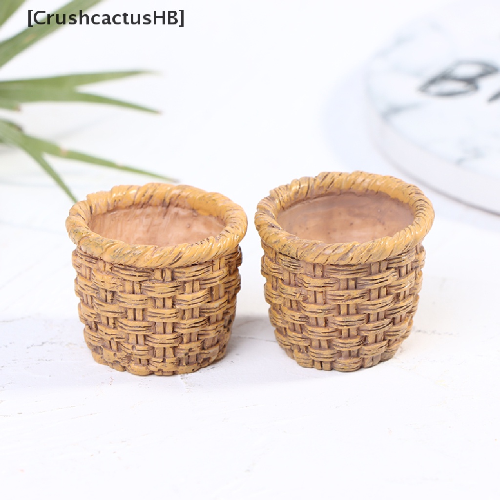 [CrushcactusHB] 2 Giỏ Mây Dệt Tay Mini Khung Đựng Thực Phẩm Trang Trí Nhà Búp Bê 1 / 12