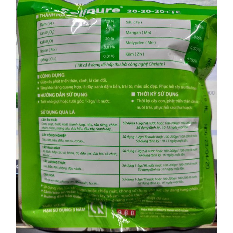 Phân bón lá cho rau, hoa, cây cảnh nhập khẩu Bỉ Solinure 20-20-20 + TE gói 100g