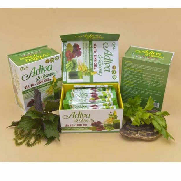 (Hộp 30 gói )Thải độc Adiva beauty tía tô linh chi  thanh lọc cơ thể