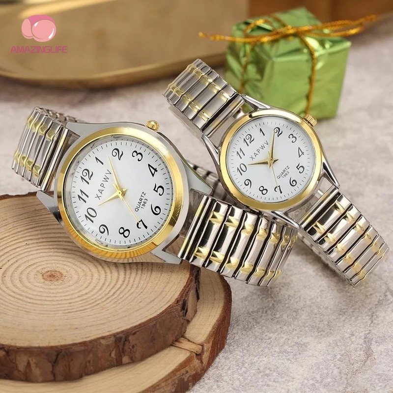 Fashion Stainless Steel Elastic Band Business Quartz Watch/ Luxury Large Dial Round Quartz Couple Watches