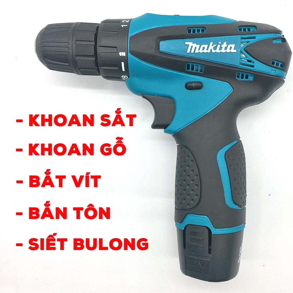 [Tặng Bộ Phụ Kiện 24] Khoan pin Makita 12v - Khoan gỗ, kim loại, bắt vít,...Cờ Lê Tác Động 520Nm 18V 1/2
