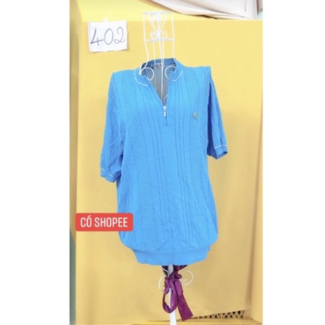 áo thun len mongtaghi màu xanh cổ dây kéo.S402
