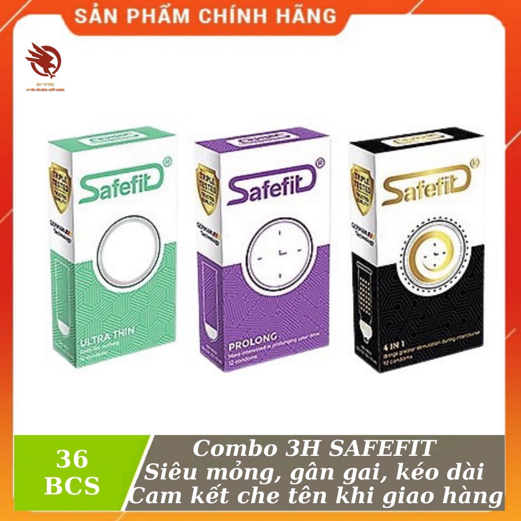 [ COMBO SIÊU RẺ  ] - Combo 3 hộp bao cao su Safefit 4in1, Prolong, Ultrathin, siêu mỏng, kéo dài, ôm khít - 36 cái