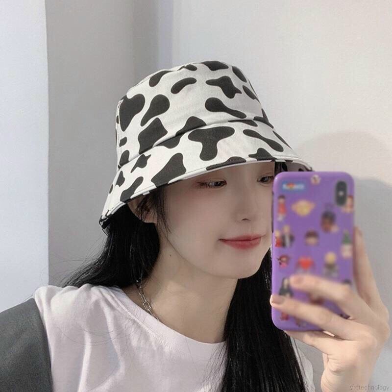 Mũ bucket bò sữa ❤️ Nón vành tròn hoạ tiết trắng đen phong cách Ulzzang form unisex nam nữ