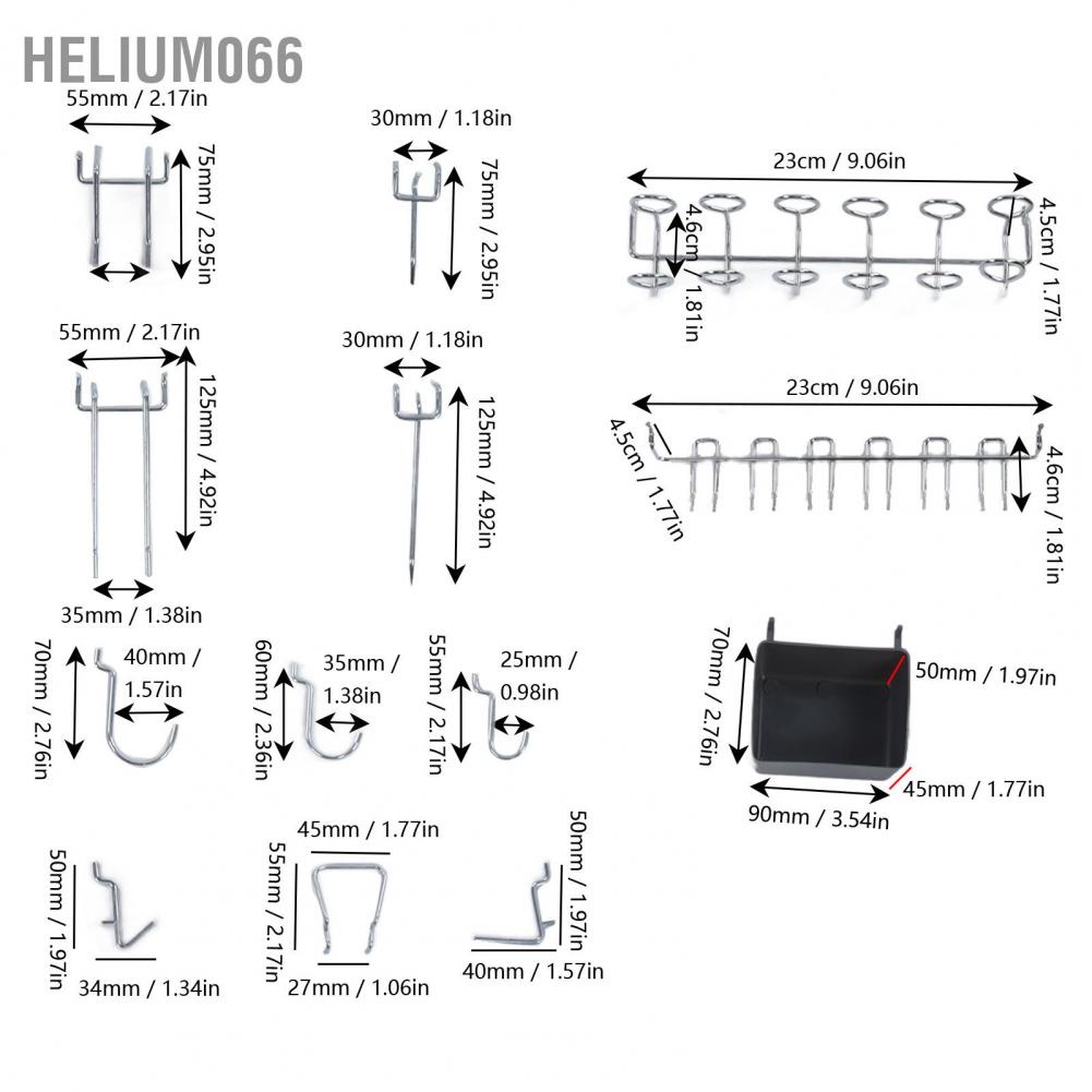 114Pcs móc lên Bộ lưu trữ dụng cụ phân loại móc Pegboard cho Hội thảo tại nhà Helium066