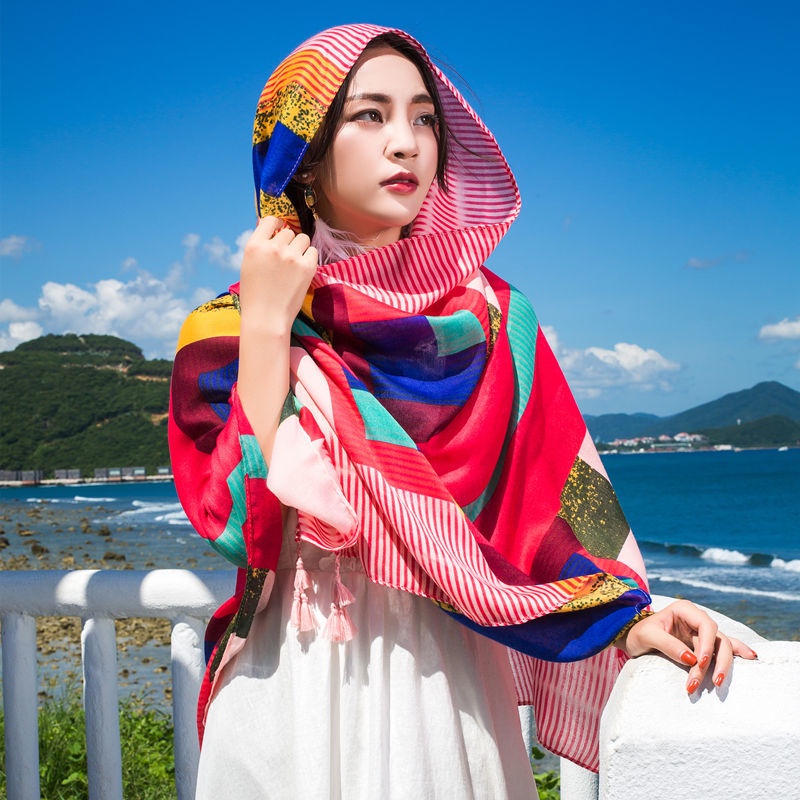 Khăn Choàng Lụa Dài Choàng Cổ Chống Nắng Đi Biển Thời Trang Xuân Hè Cho Nữ