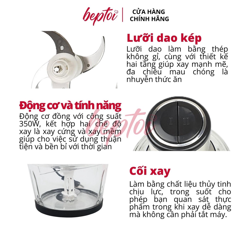Máy xay đa năng Osako, máy xay thịt cối thuỷ tinh công suất 350W, lưỡi dao kép OST-350