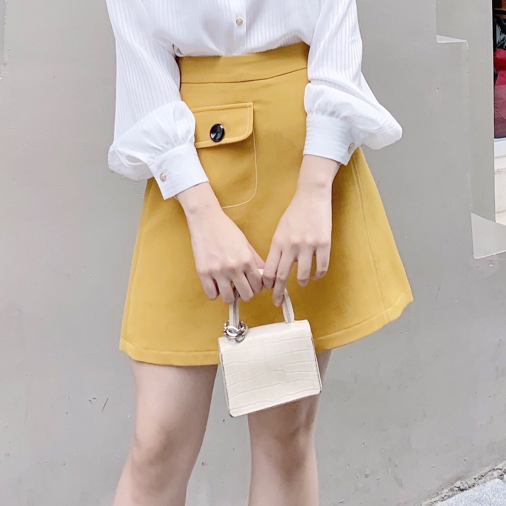 Chân váy viền trắng túi nắp V499 KYMIE