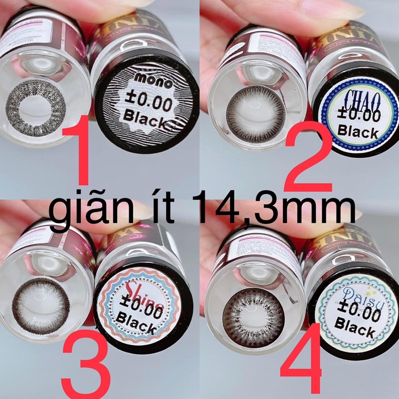 (FREE SHIP) Các mẫu lens Đen_Black HOT size ít giãn 14,3-14,2mm _Không độ