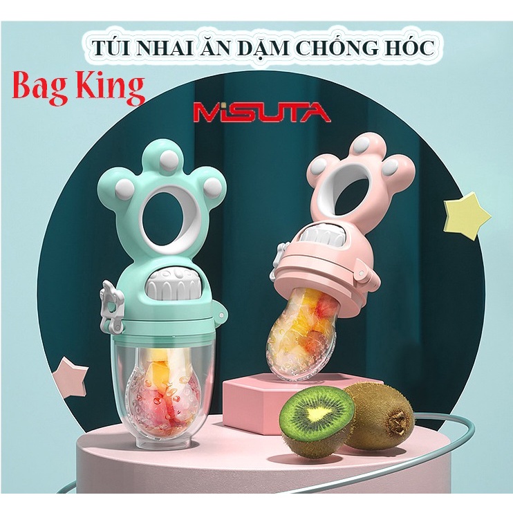 (Tặng dây đeo) Túi nhai ăn dặm cho bé Misuta cao cấp Kèm 3 núm size
